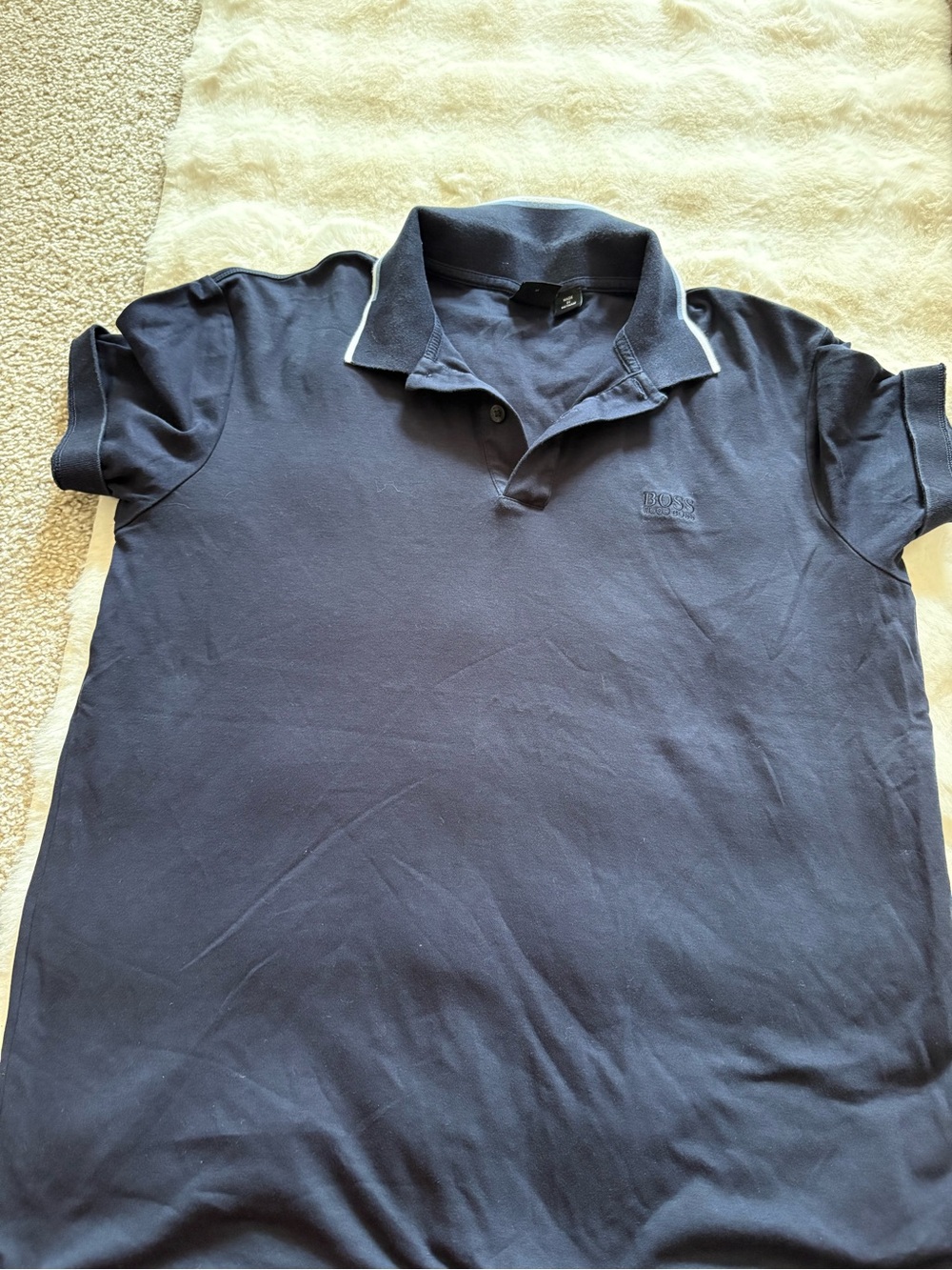 Hugo Boss Dark Blue Polo with Contrast Collar Trim